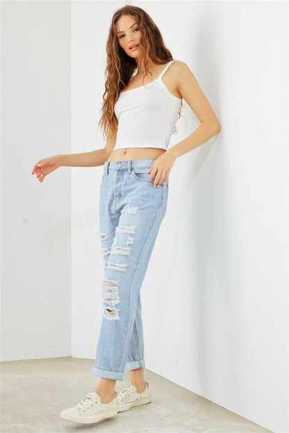 Light Blue Denim Ripped High Waist Jeans Tasha Apparel