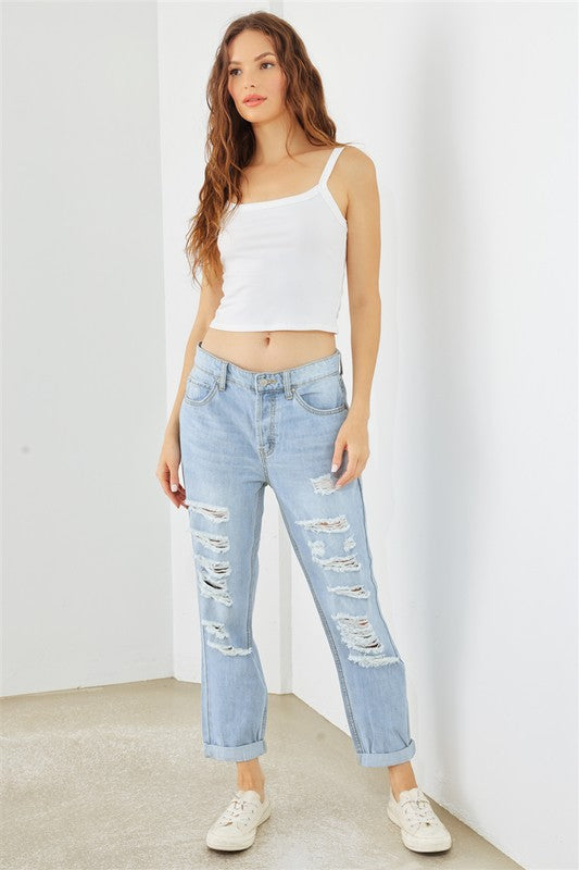 Light Blue Denim Ripped High Waist Jeans Tasha Apparel