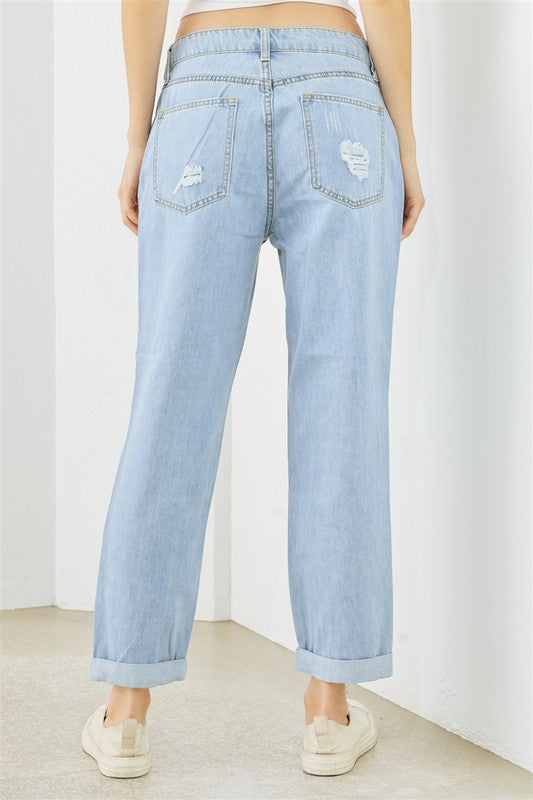 Light Blue Denim Ripped High Waist Jeans Tasha Apparel