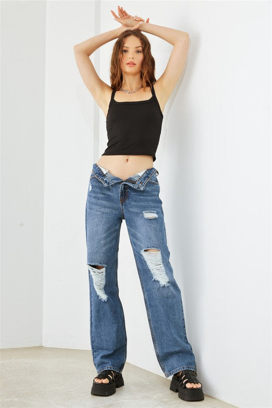 Distressed High Waist Jeans Tasha Apparel