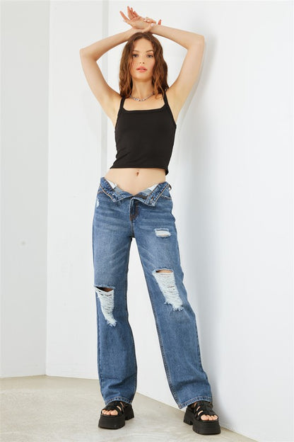 Distressed High Waist Jeans Tasha Apparel