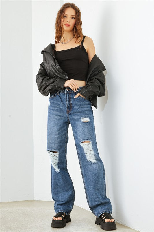 Distressed High Waist Jeans Tasha Apparel