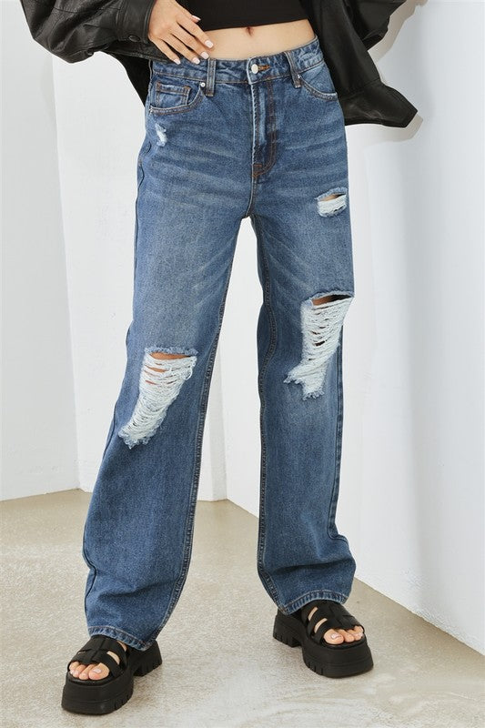 Distressed High Waist Jeans Tasha Apparel