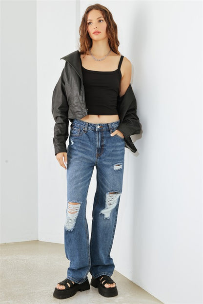 Distressed High Waist Jeans Tasha Apparel