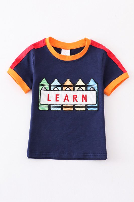 Boys Navy Crayon LEARN  Top