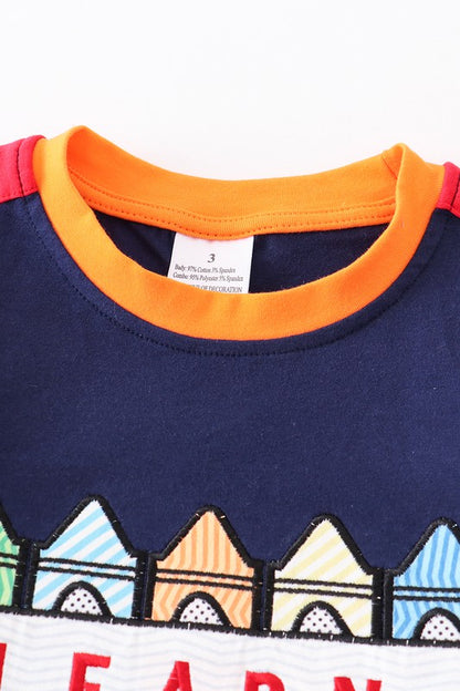 Boys Navy Crayon LEARN  Top