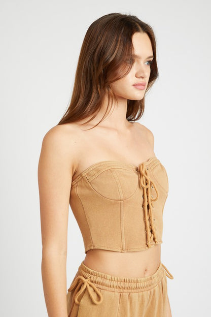 FRENCH TERRY STRAPLESS BUSTIER TOP