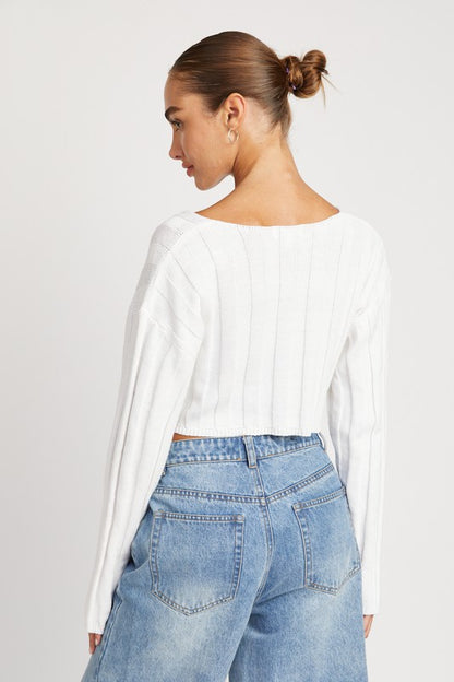 Wide Sleeve V Neck Rib Top