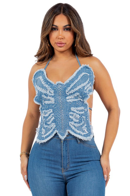 Denim Butterfly Top & Short Set