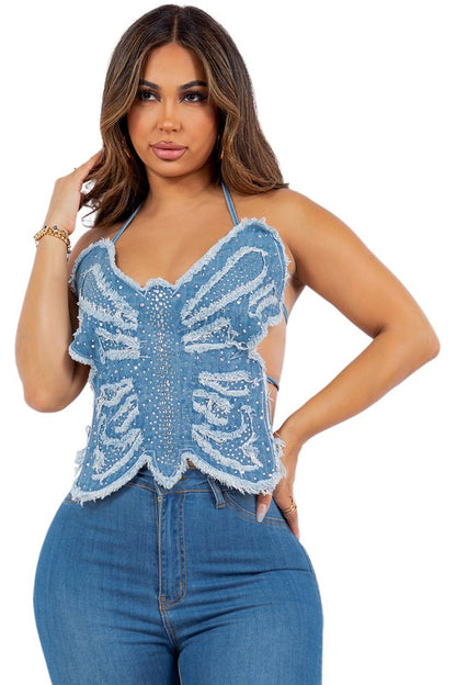 Denim Butterfly Top & Short Set