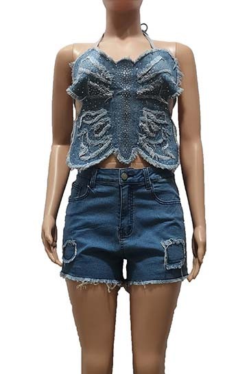 Denim Butterfly Top & Short Set