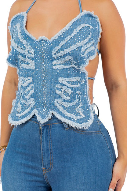 Denim Butterfly Top & Short Set