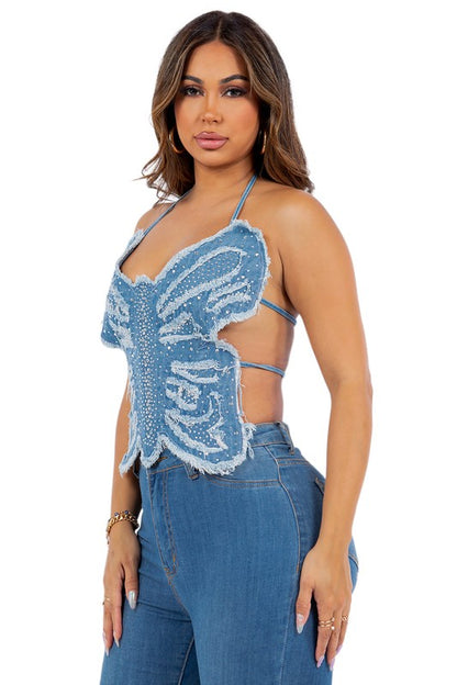 Denim Butterfly Top & Short Set