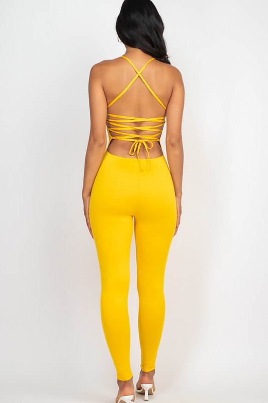 Criss-Cross Open Back Bodycon Jumpsuit