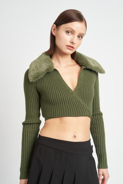 V-Neckar Fur Collar Cardigan