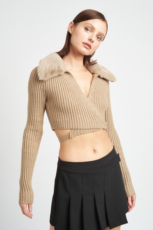 V-Neckar Fur Collar Cardigan