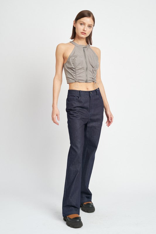 ZIP FRONT HALTER NECK CROPPED TOP