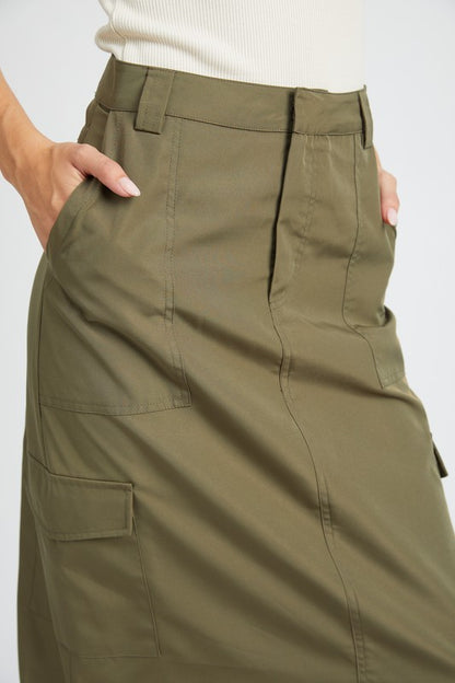 Ruched Midi Cargo Skirt