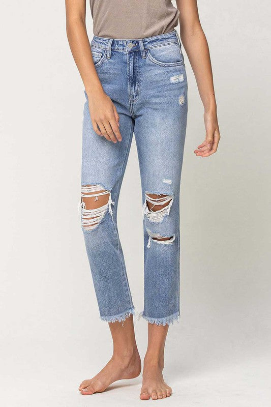 Vintage Super High-Rise Distressed Relaxed Straight Jeans