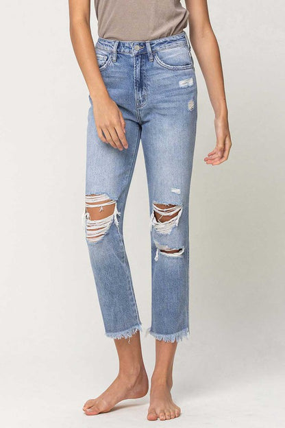 Vintage Super High-Rise Distressed Relaxed Straight Jeans