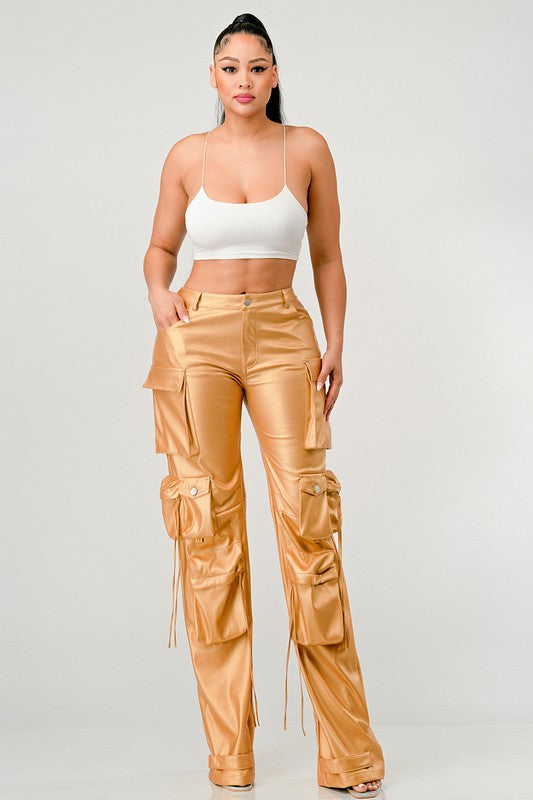 ATHINA FAMOUS PU LEATHER CARGO PANTS