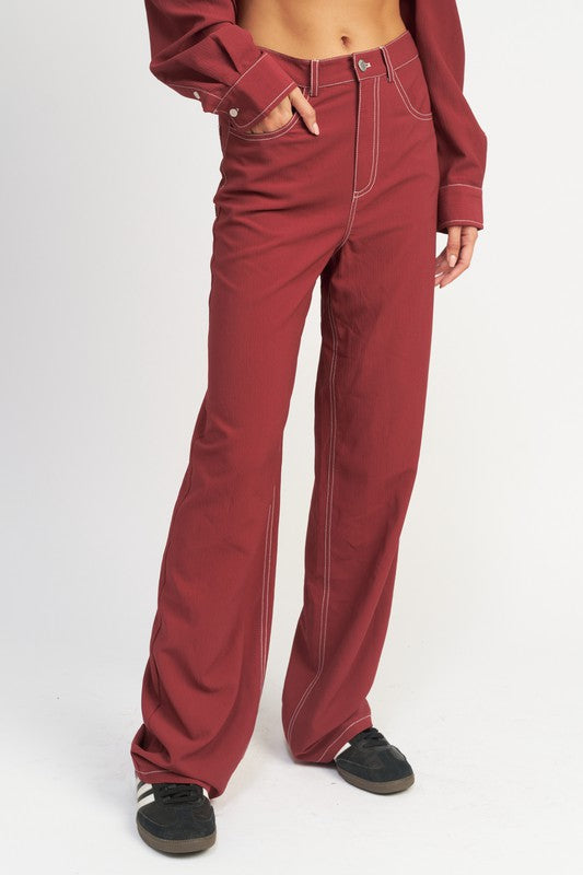 Contrast Stitching Straight Leg Pants