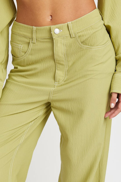 Contrast Stitching Straight Leg Pants