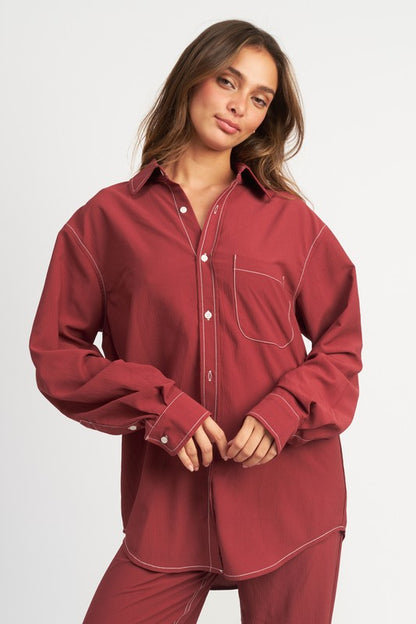 Contrasted Stitch Button Down Shirt