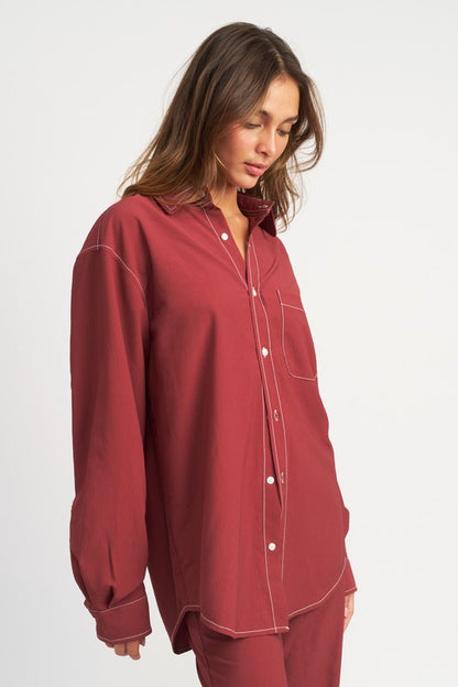 Contrasted Stitch Button Down Shirt