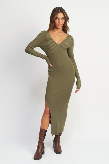 V Neck Multi Rib Dress