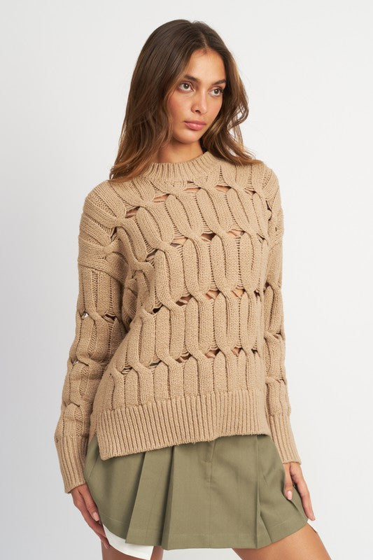 Open Knit Sweater w/ Slits