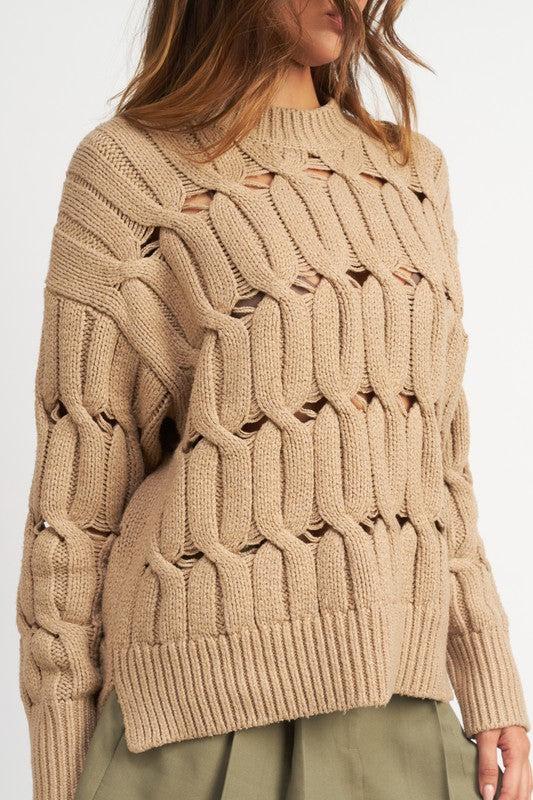 Open Knit Sweater w/ Slits