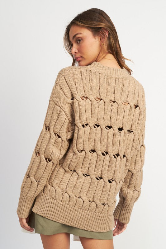 Open Knit Sweater w/ Slits