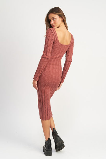 Square Neck Ribbed Midi Dress