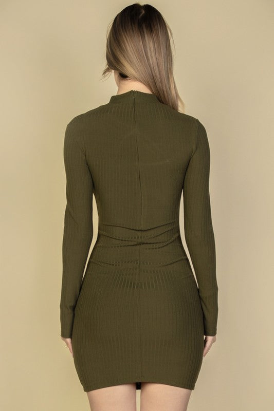 Cut Out Front Long Sleeve Bodycon Mini Dress