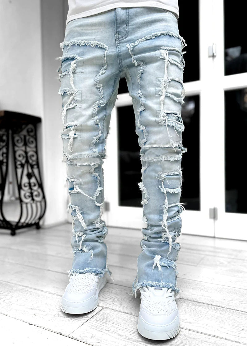 Men's Patched Stacked Jeans