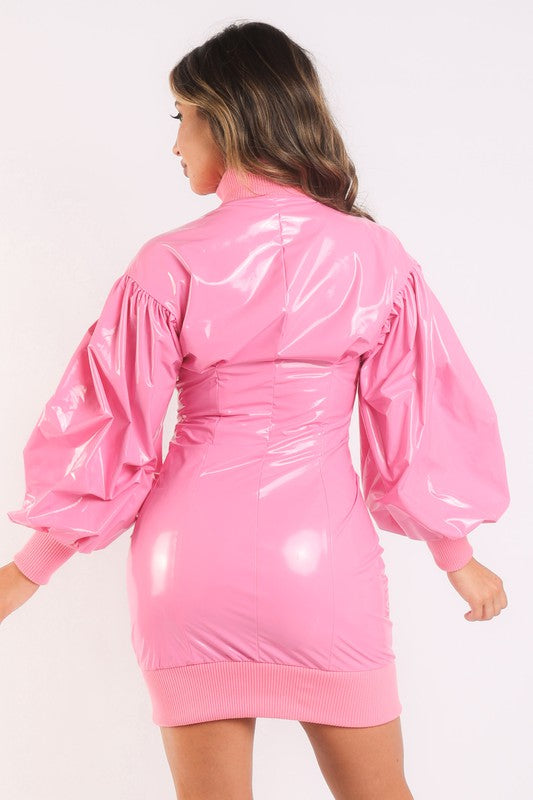 Shiny Latex Bubble Sleeve Dress