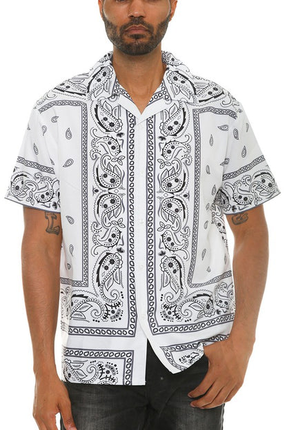 Men's Collared Print Button Down