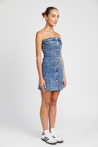 Button Down Tube Denim Dress