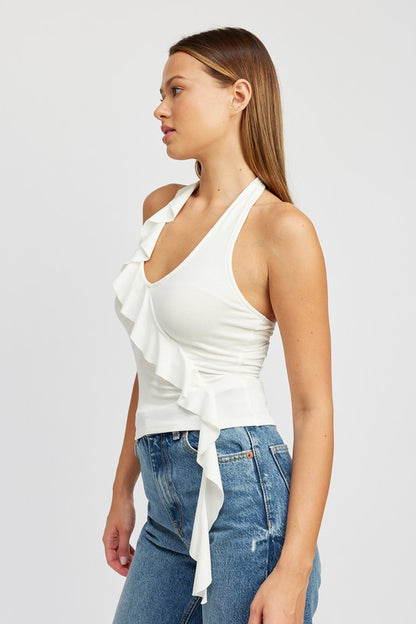 RUFFLED HALTER TOP