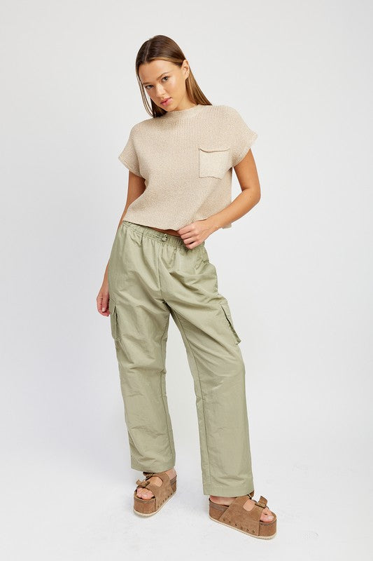 STRAIGHT LEG PANTS WITH ELASTIC WAIST BAND