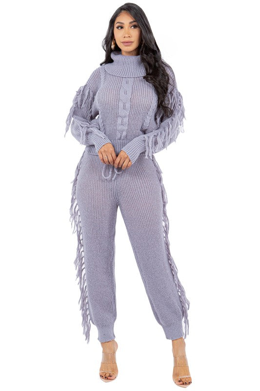 Fringe Knit Sweater & Pant Set