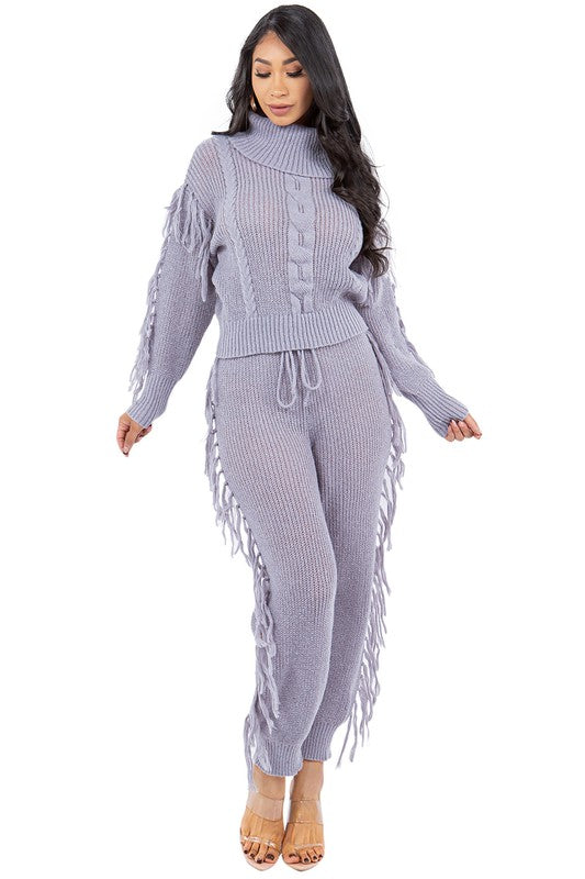 Fringe Knit Sweater & Pant Set