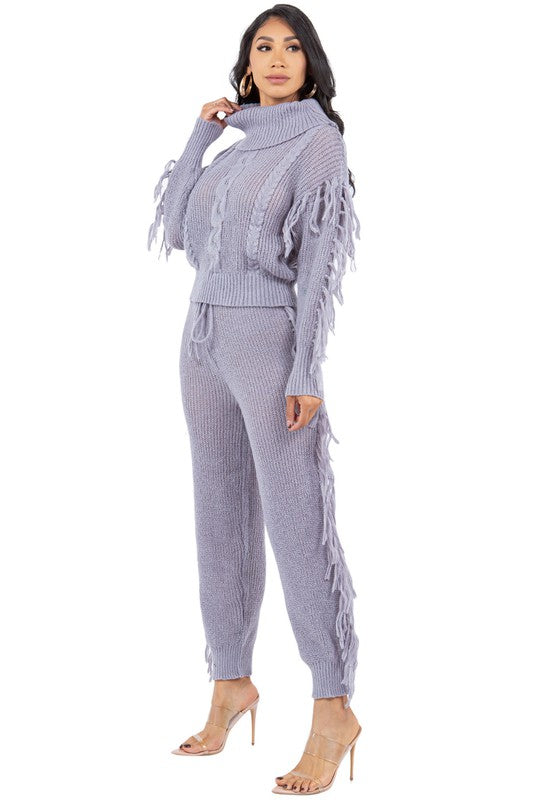 Fringe Knit Sweater & Pant Set