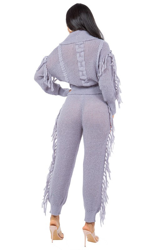 Fringe Knit Sweater & Pant Set