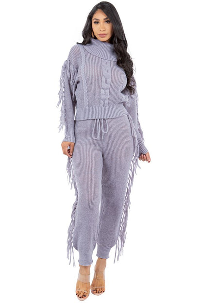 Fringe Knit Sweater & Pant Set