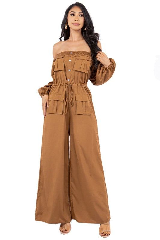 Off-Shoulder Cargo Style Jumpsuit