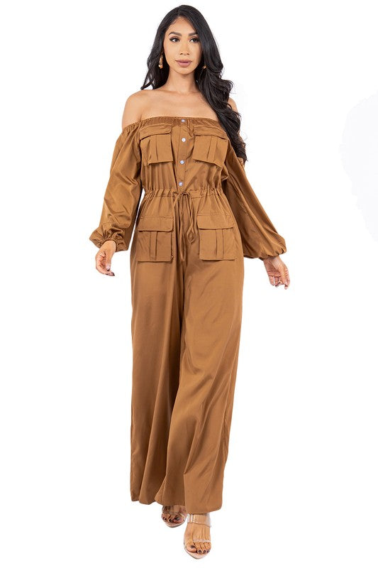 Off-Shoulder Cargo Style Jumpsuit