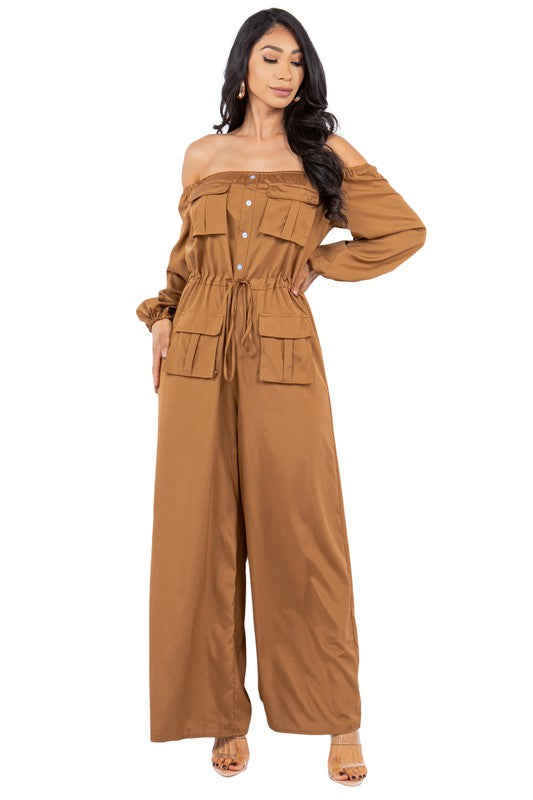 Off-Shoulder Cargo Style Jumpsuit