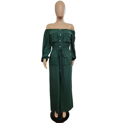 Off-Shoulder Cargo Style Jumpsuit